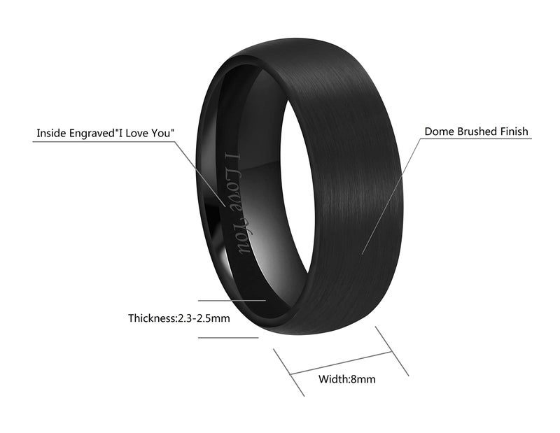 CROWNAL 4mm 6mm 8mm Black Ceramic Wedding Band Ring Men Women Couple Dome Brushed Finish Engraved I Love You Comfort Fit Size 4 To 16(8mm,9) - Image 3